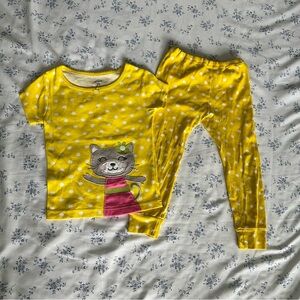 Carter's Yellow Polka Dot Pajama Set with Cat Applique